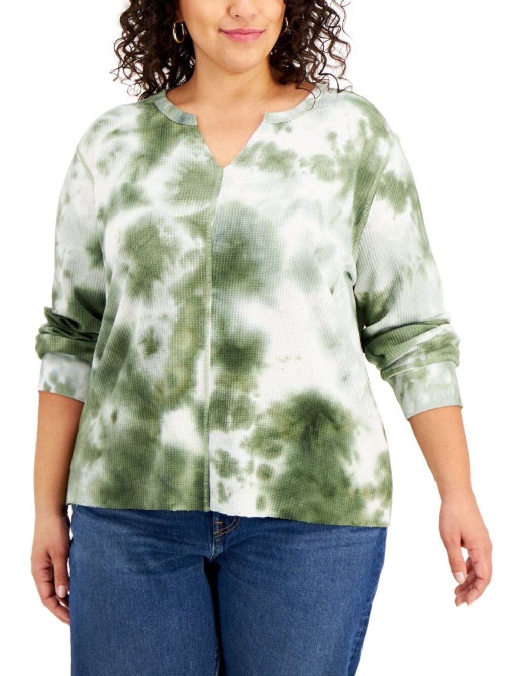 Rebellious One Womens Trendy Plus Size Tie-Dyed Waffle-Knit Top